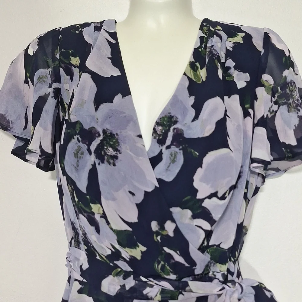 Tahari Floral Midi Dress V-Neck Faux Wrap - Picture 2 of 11